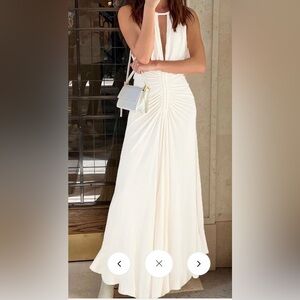 Lace Up Pleated Halter Long Dress